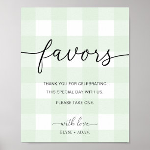 Poster Sinal de Favoritos de Mini Verde Gingham