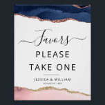 Póster sinal de Favoritos do agate azul e escamoteado<br><div class="desc">Sexo de bebê floral revela favoritos para festas com adorável agato pintado de mão azul e rosa</div>