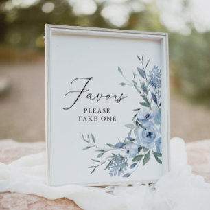Poster Sinal de Favoritos do Casamento Floral Azul Elegan