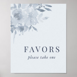 Poster Sinal de Favoritos do Casamento Floral Azul Elegan