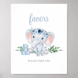 Poster Sinal de Favoritos do Chá de fraldas Elefante Verd