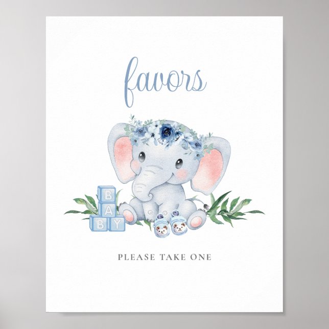 Poster Sinal de Favoritos do Chá de fraldas Elefante Verd (Frente)