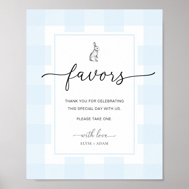 Poster Sinal de Favoritos do Coelho Rabbit Gingham Azul G (Frente)