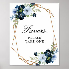 Poster sinal de favoritos florais azul-claro-marinho