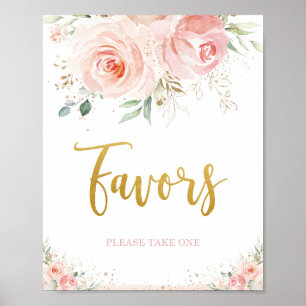 Poster Sinal de Favoritos Florais Rosa Bege Chic Folhagem