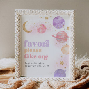 Poster Sinal de Favoritos para festas Espaciais da Menina