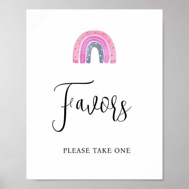 Poster Sinal de Favors de Bebê Menina Arco-Íris para Chá  (Frente)