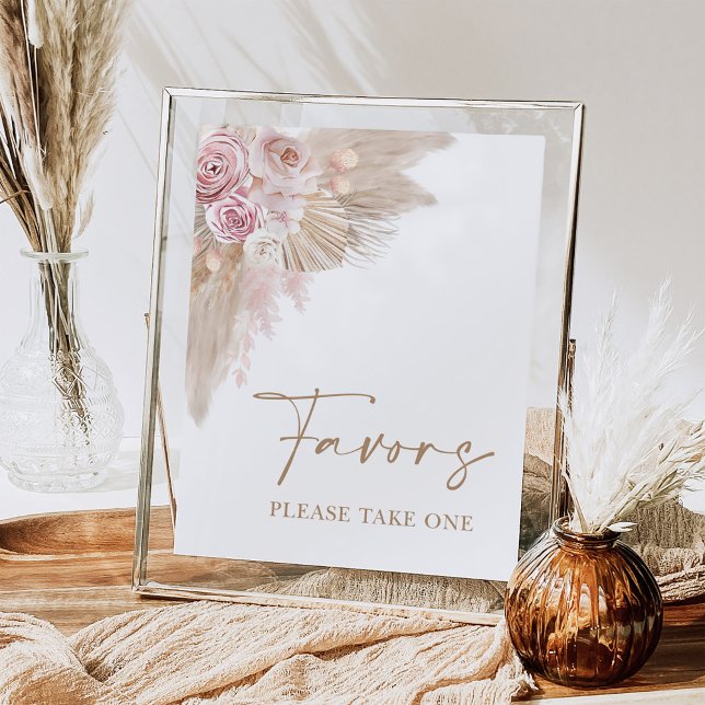 Poster Sinal de Favors Florais Boho Blush Pampas para Chá (Criador carregado)
