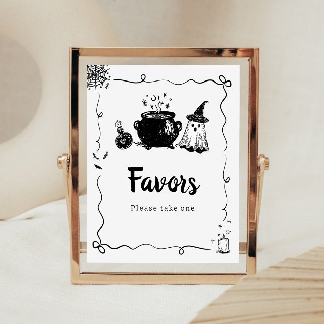 Poster Sinal de Favors para Halloween Baby is Brewing (Hand Drawn A Baby is Brewing Baby Shower Favors Sign)