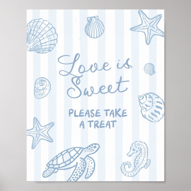 Poster Sinal de festa amor é doce azul desenho à mão (Frente)