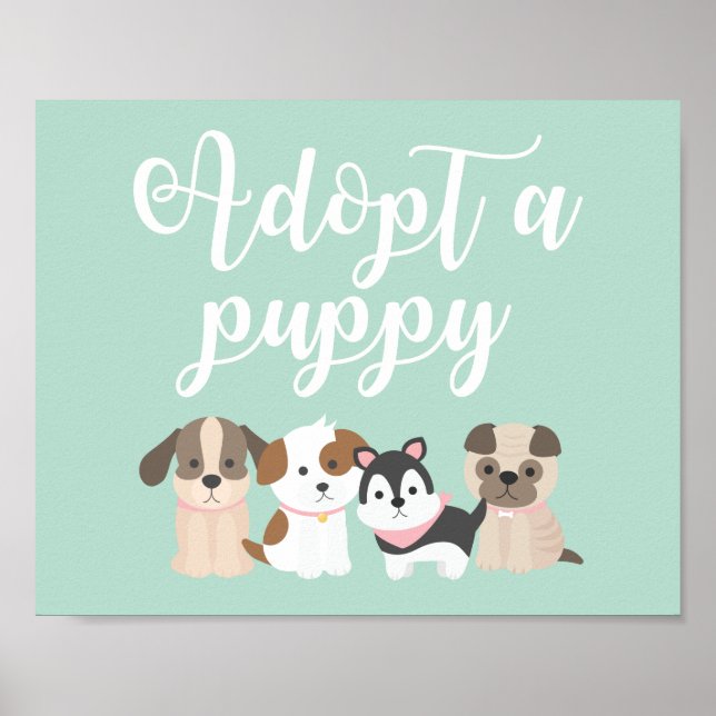 Poster Sinal de Festa de Aniversário de Cachorrinho Adote (Frente)