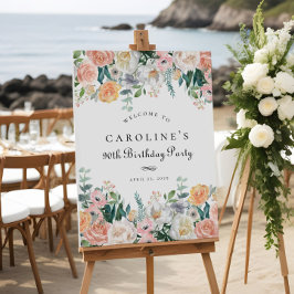 Poster Sinal de Festa de aniversário de Folha Floral de P