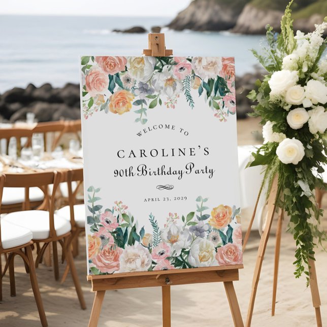 Poster Sinal de Festa de aniversário de Folha Floral de P (Criador carregado)