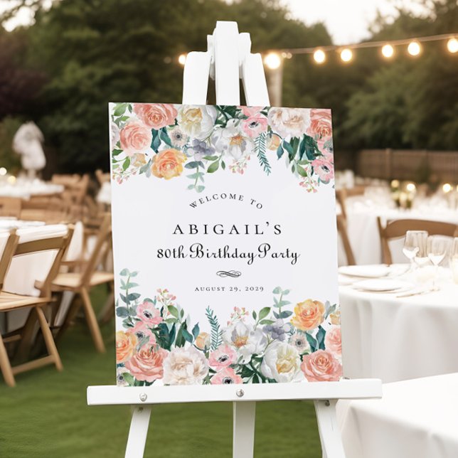 Poster Sinal de Festa de aniversário de Folha Floral de P (Criador carregado)