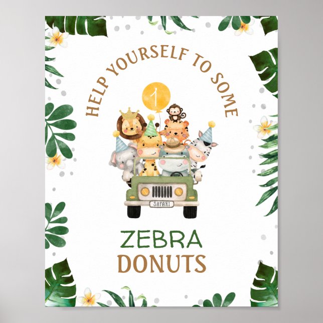 Poster Sinal de Festa de aniversário dos Animais do Jeep  (Frente)