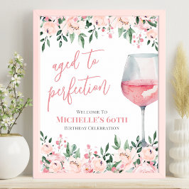 Poster Sinal de Festa de aniversário Floral do Vinho