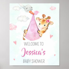Poster Sinal de festa de boas-vindas da loja Moça girafa