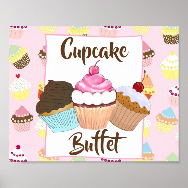 Poster Sinal de Festa de Buffet do cupcake (Frente)