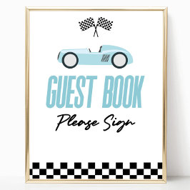 Poster Sinal de Festa de Carro de Corrida Azul