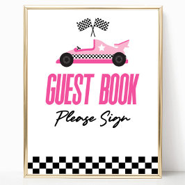 Poster Sinal de Festa de Carro de Corrida Rosa