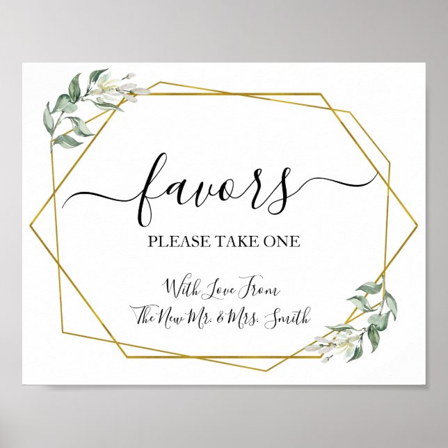 Poster Sinal de festa de casamento com verde e dourado (Frente)