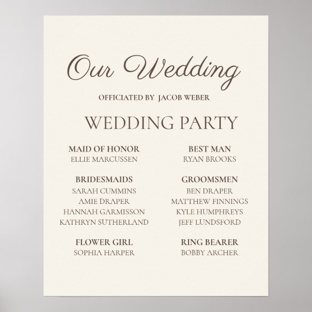 Poster Sinal de festa de casamento Elegant Tan (Frente)