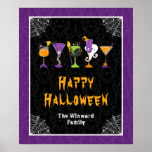 Sinal de festa de cocktails de Halloween em Damasc
