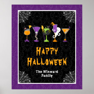 Poster Sinal de festa de cocktails de Halloween em Damasc