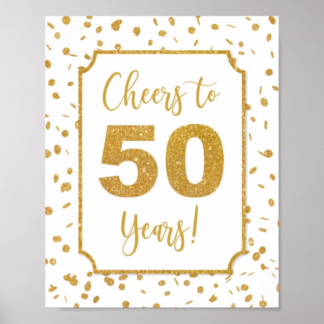 Poster Sinal de Festa de Confetti Dourado de 50 Anos (Frente)