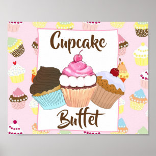 Poster Sinal de Festa de Cupcake