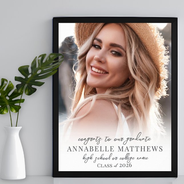Poster Sinal de festa de formatura com foto simples (Simple Photo Graduation Party Sign)