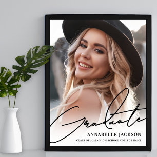 Poster Sinal de festa de formatura com foto simples preto