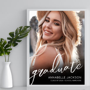 Poster Sinal de festa de formatura com foto simples preto