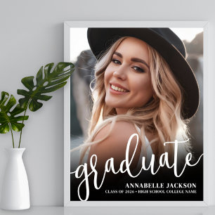 Poster Sinal de festa de formatura com foto simples preto