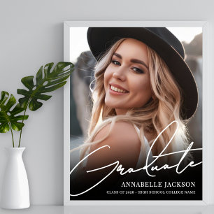 Poster Sinal de festa de formatura com foto simples preto
