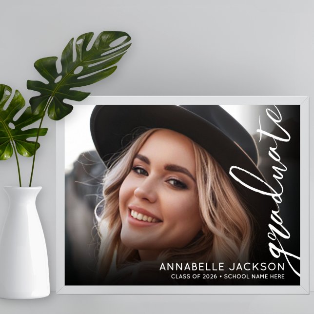 Poster Sinal de festa de formatura em foto preto e branco (Black White Photo Graduation Party Sign)