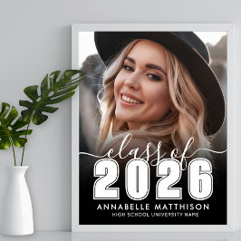 Poster Sinal de festa de formatura em foto preto e branco