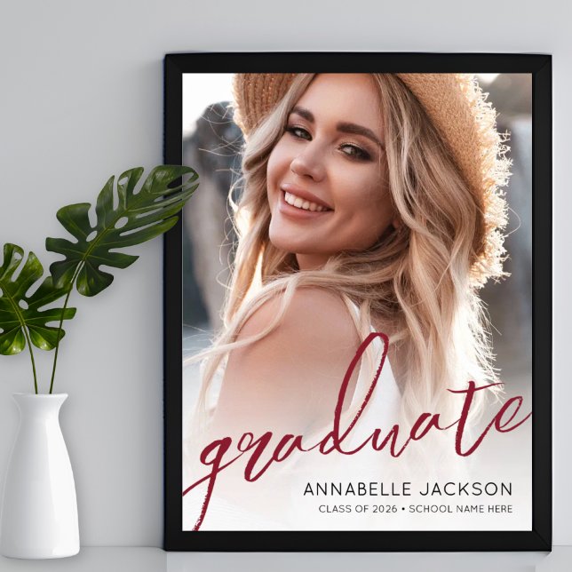 Poster Sinal de Festa de Formatura Vermelho para Graduado (Graduate Red Photo Graduation Party Sign)
