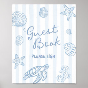 Poster Sinal de festa de livro de visitas azul doodle des