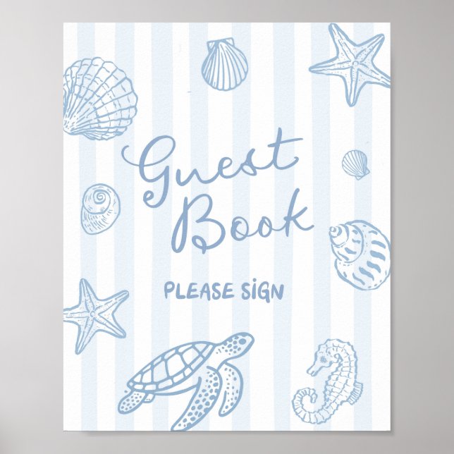 Poster Sinal de festa de livro de visitas azul doodle des (Frente)