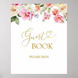 Poster Sinal de festa de livro de visitas floral simples