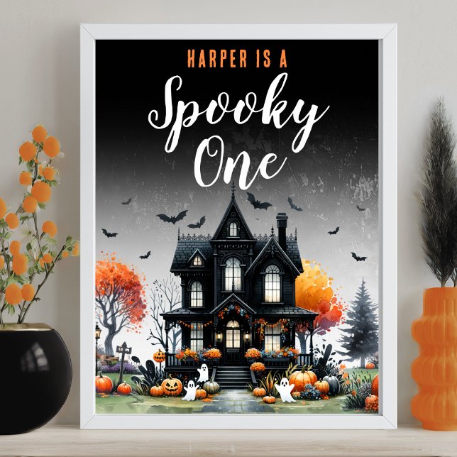 Poster Sinal de Festa de primeiro aniversario de Dia das  (Spooky One Halloween 1st Birthday Party Sign)