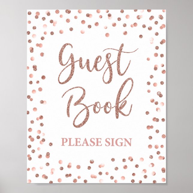 Poster Sinal de festa do livro de visitas em glitter rosa (Frente)