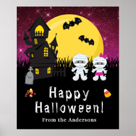 Poster Sinal de Festa Rosa Feliz de Halloween