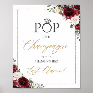 Poster Sinal de Flor de Rosa Bege Borgonha Estoure o Cham