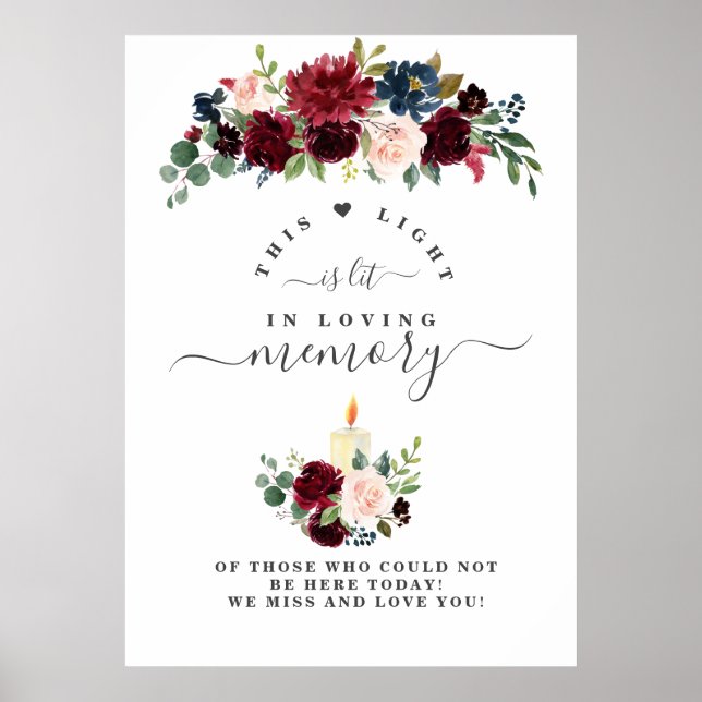 Poster Sinal de Flores Charm Burgundy Blush Em Memória Am (Frente)