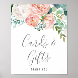 Poster Sinal de Flores Românticas de Peônias Cartões e