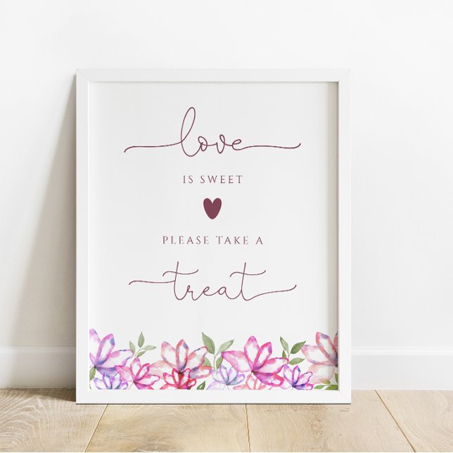 Poster Sinal de Flores Rosadas Love is Sweet Treat (Criador carregado)