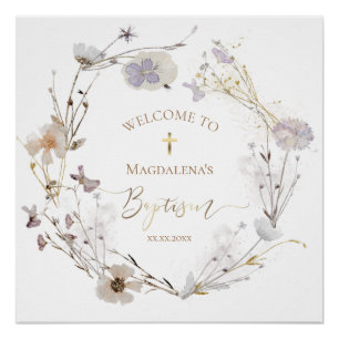 Póster sinal de flores silvestres Baptism