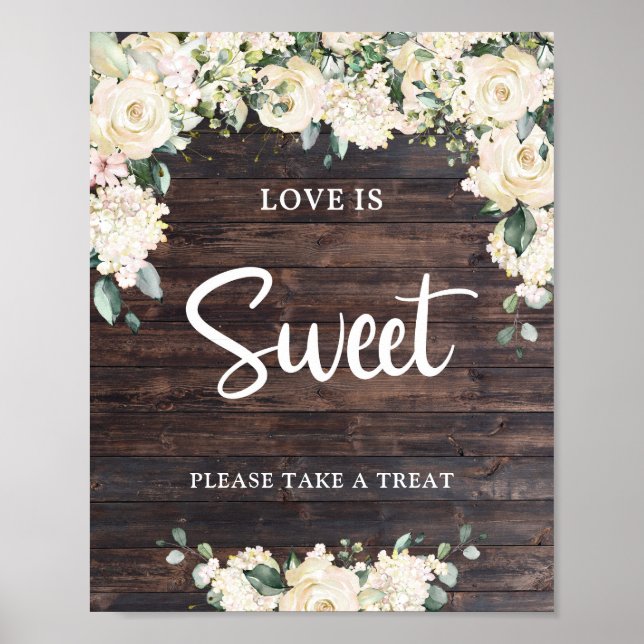 Poster Sinal de folhagem verde boêmio rosas amor é doce (Frente)